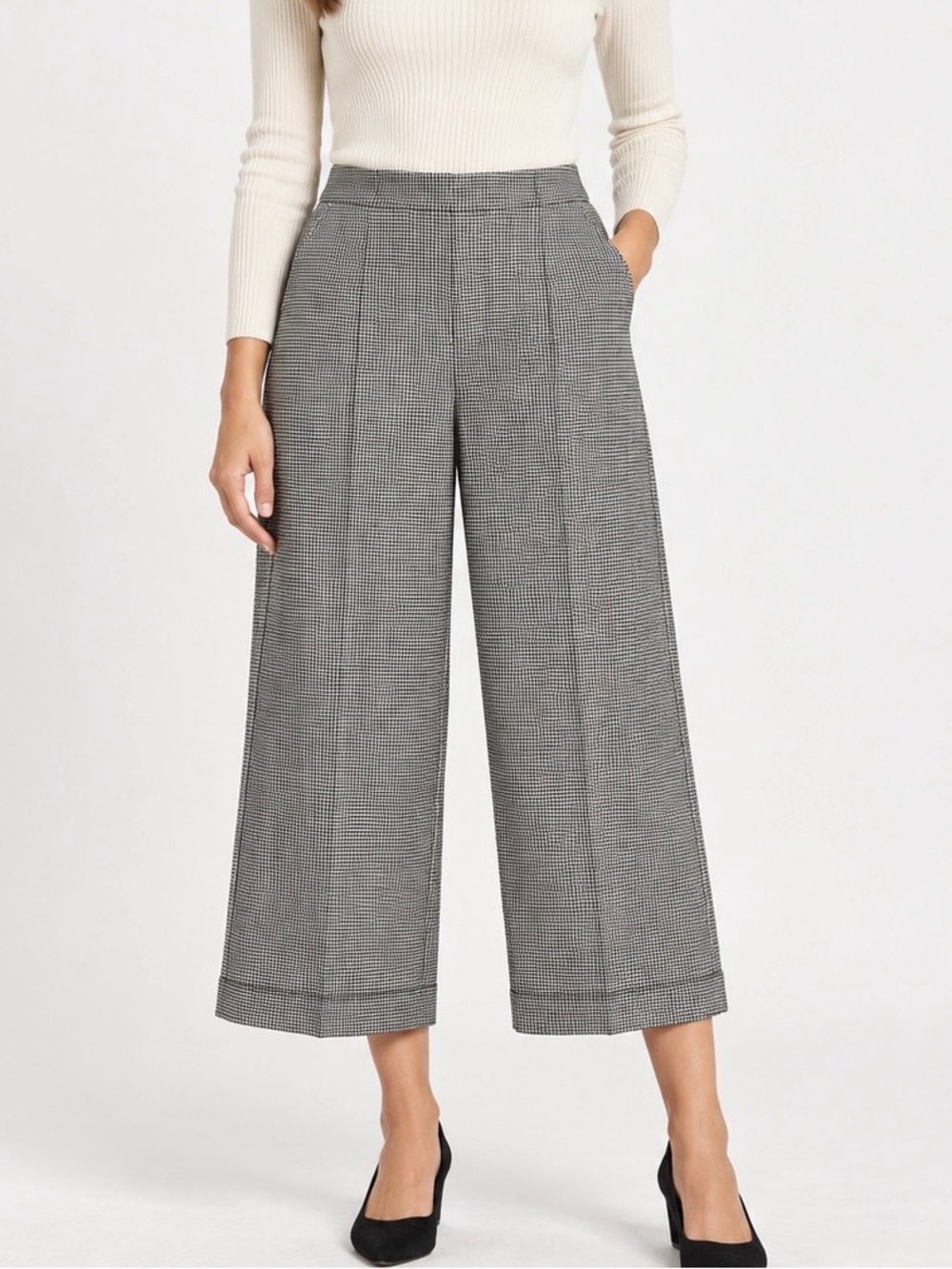 Christian Siriano New York Houndstooth Wide Leg Cropped Pants Women’s Size L